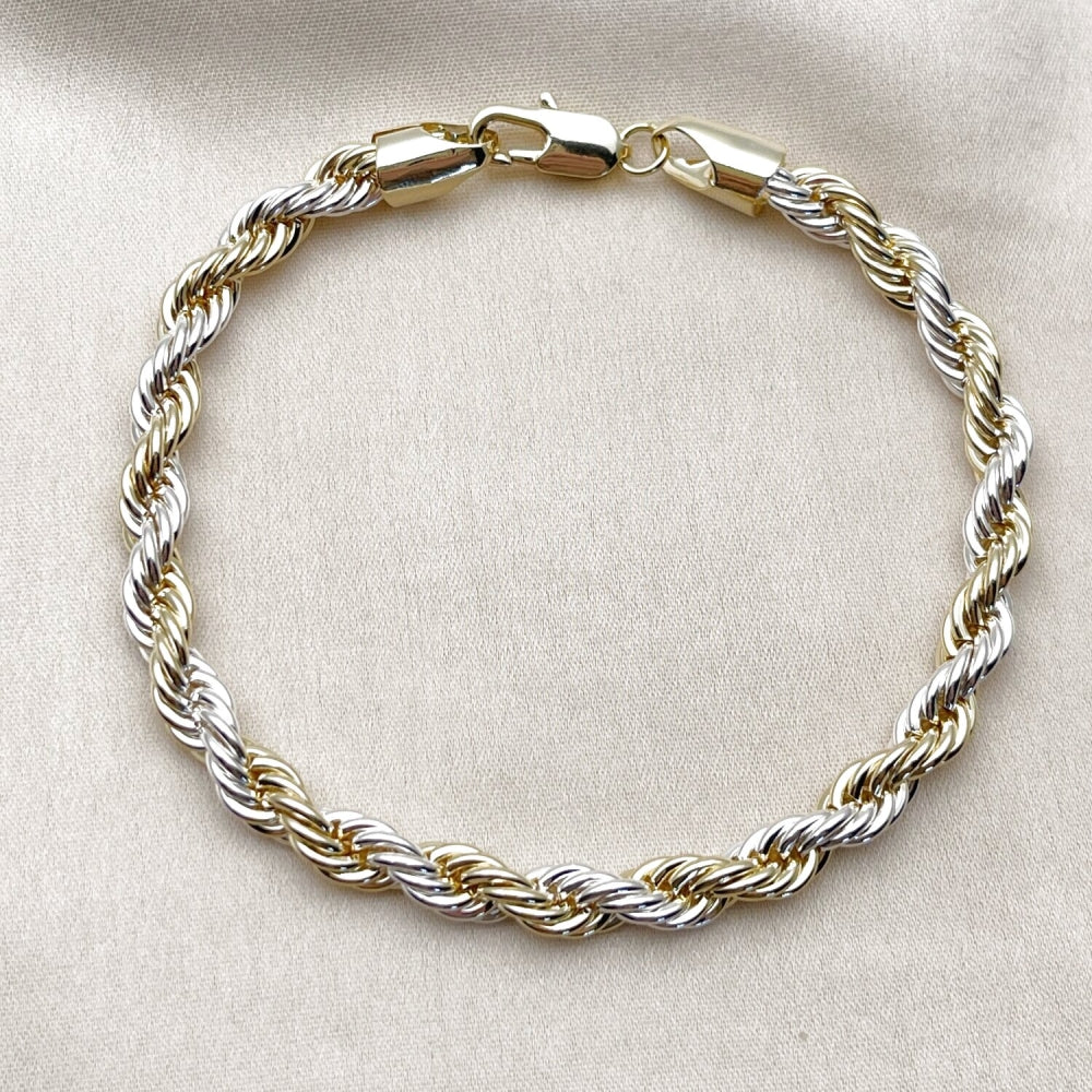 Oro Laminado Basic Bracelet, Gold Filled Style Rope Design, Polished, Two Tone