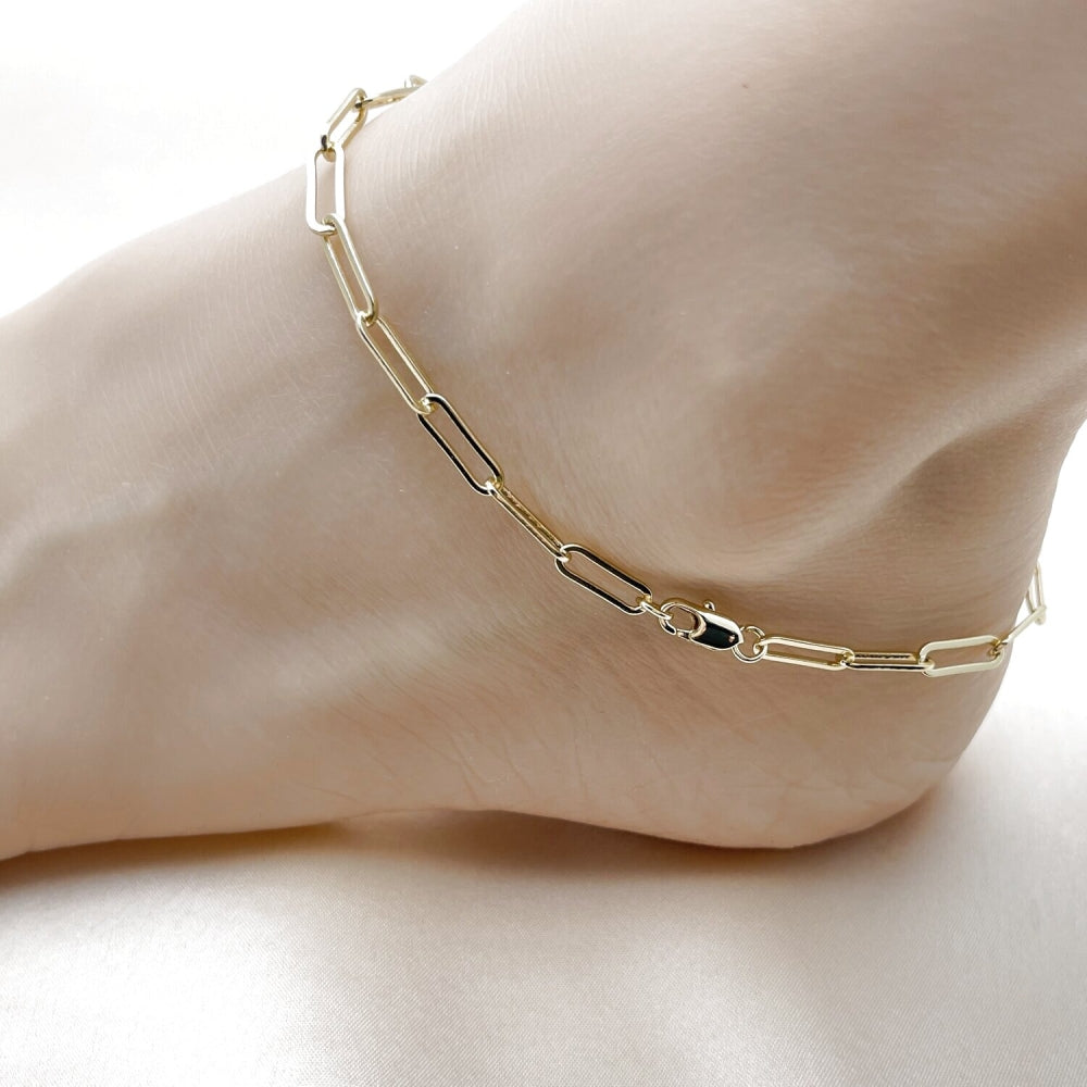 Oro Laminado Fancy Anklet, Gold Filled Style Paperclip Design, Polished, Golden Finish