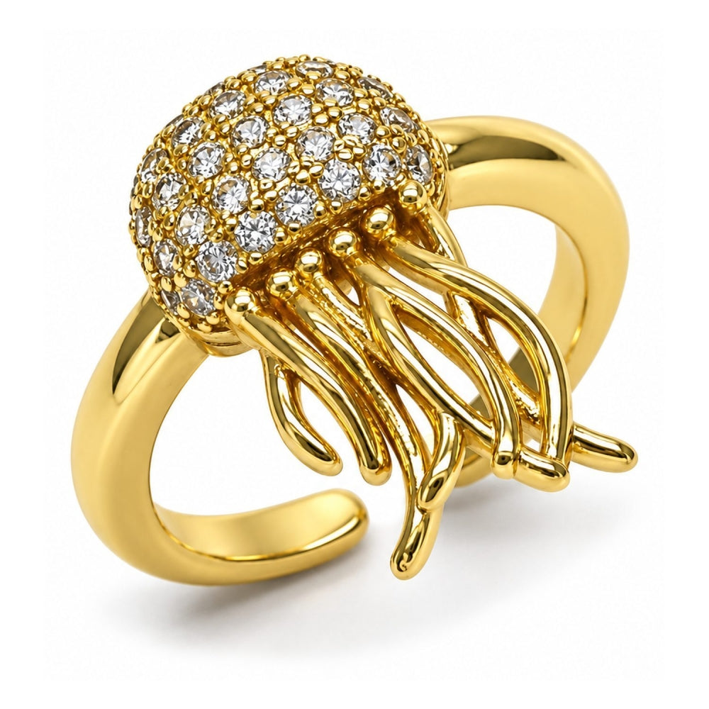 Oro Laminado Multi Stone Ring, Gold Filled Style Fish Design, with White Cubic Zirconia, Polished, Golden Finish