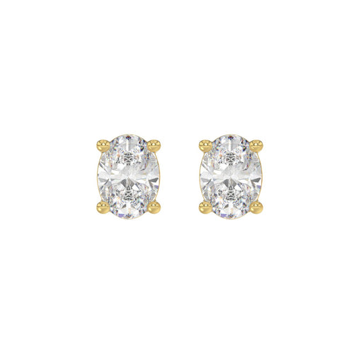 2.5 Carat Oval Lab Grown Diamond Stud Earrings Yellow Gold angle view