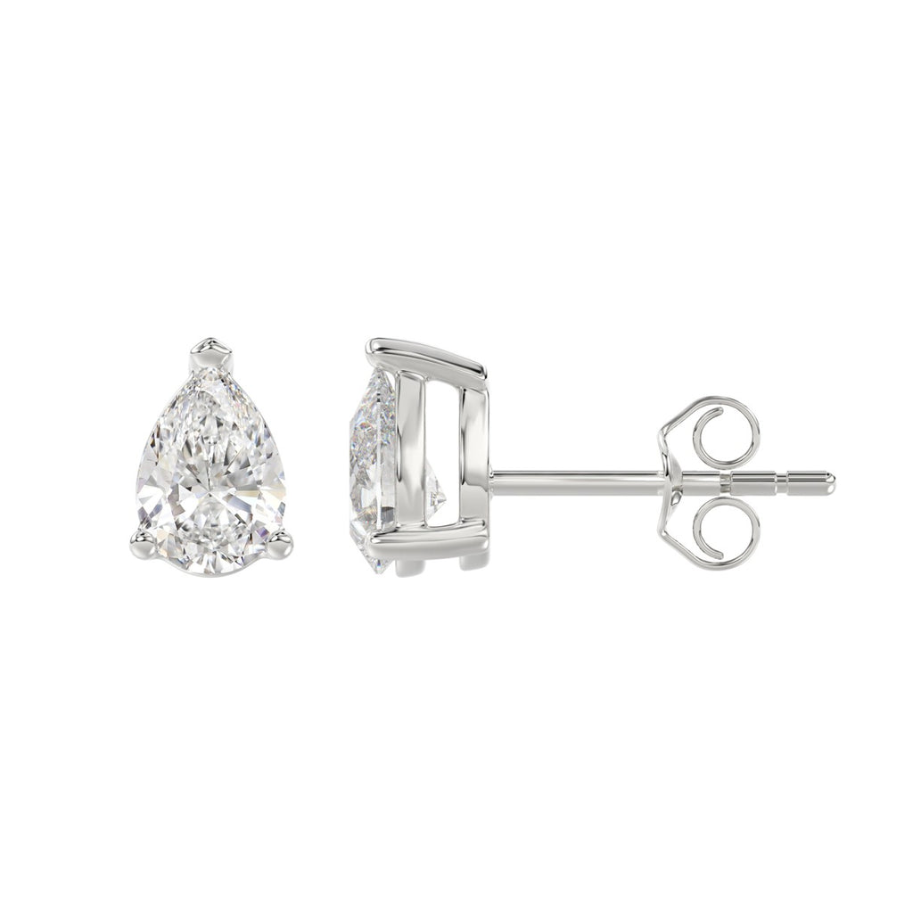 2 Carat Pear Lab Grown Diamond Stud Earrings White Gold angle view