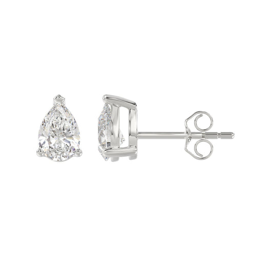 2 Carat Pear Lab Grown Diamond Stud Earrings White Gold angle view