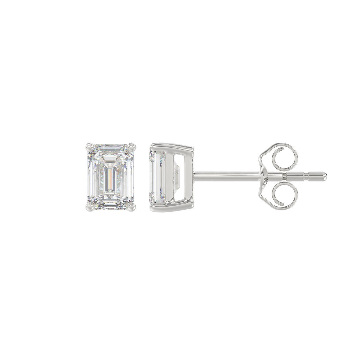 1 Carat Emerald Cut Lab Grown Diamond Stud Earrings White Gold angle view