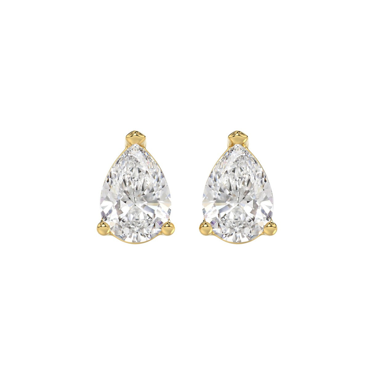 3 Carat Pear Lab Grown Diamond Stud Earrings Yellow Gold angle view
