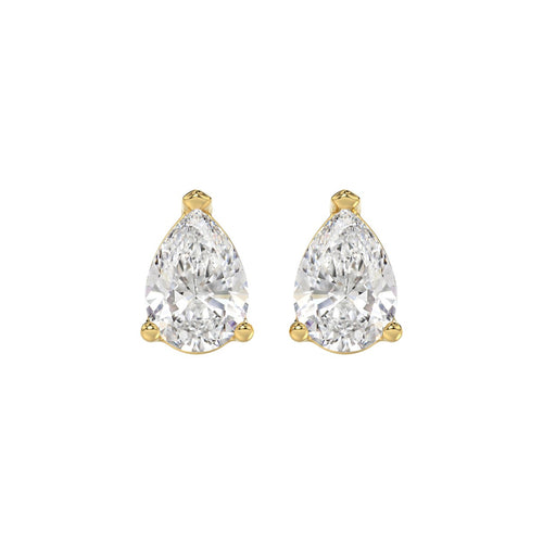 3 Carat Pear Lab Grown Diamond Stud Earrings Yellow Gold angle view