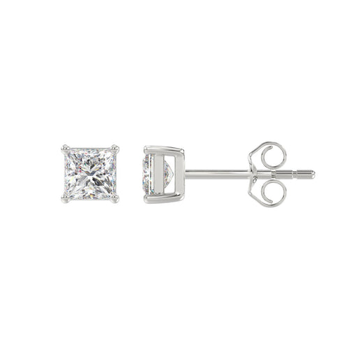 1 Carat Princess Lab Grown Diamond Stud Earrings White Gold angle view