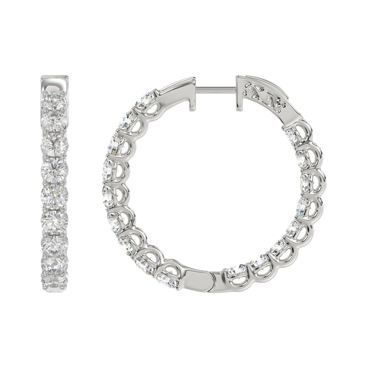 3 Carat Inside-Out Round Lab Grown Diamond Hoop Earrings White Gold angle view