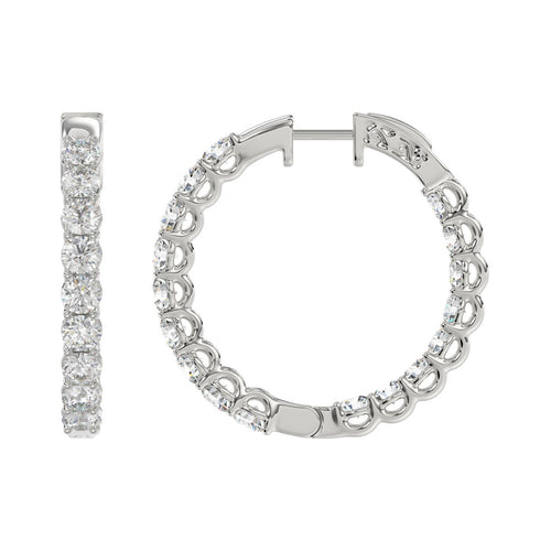 3 Carat Inside-Out Round Lab Grown Diamond Hoop Earrings White Gold angle view