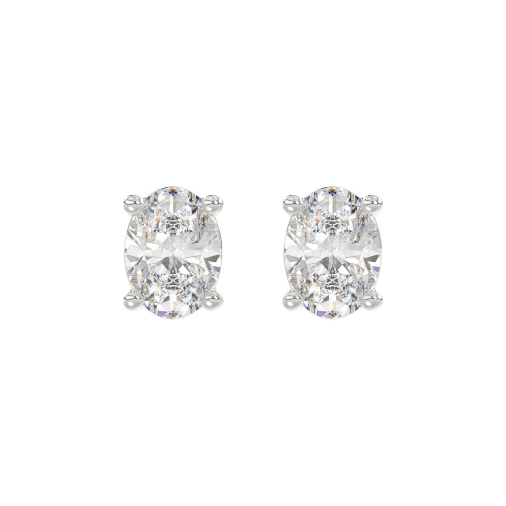 4 Carat Oval Lab Grown Diamond Stud Earrings White Gold angle view