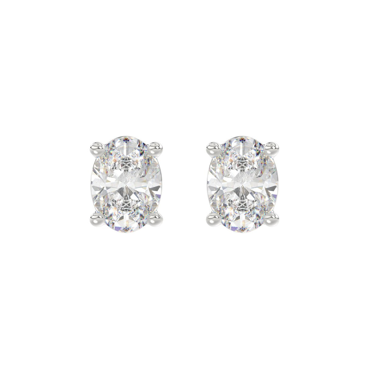 4 Carat Oval Lab Grown Diamond Stud Earrings White Gold angle view