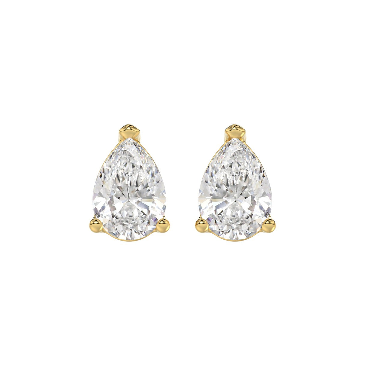 4 Carat Pear Lab Grown Diamond Stud Earrings Yellow Gold angle view