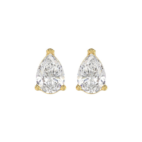 4 Carat Pear Lab Grown Diamond Stud Earrings Yellow Gold angle view