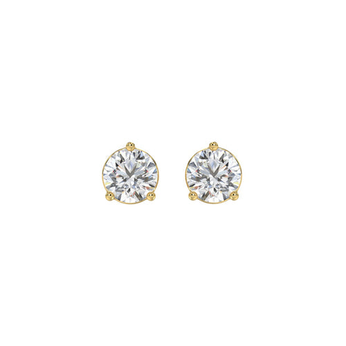 1.5 Carat Round Brilliant Lab Grown Diamond Stud Earrings Yellow Gold angle view