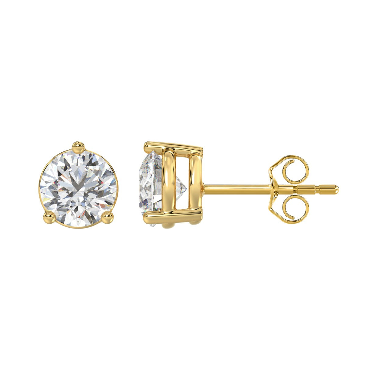 4 Carat Round Brilliant Lab Grown Diamond Stud Earrings Yellow Gold angle view