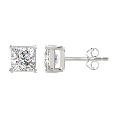 4 Carat Princess Lab Grown Diamond Stud Earrings White Gold angle view