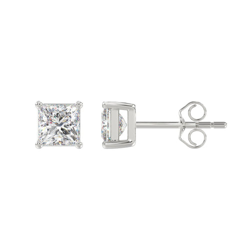 2 Carat Princess Lab Grown Diamond Stud Earrings White Gold angle view