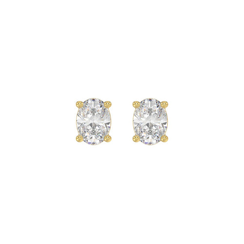 1 Carat Oval Lab Grown Diamond Stud Earrings Yellow Gold angle view