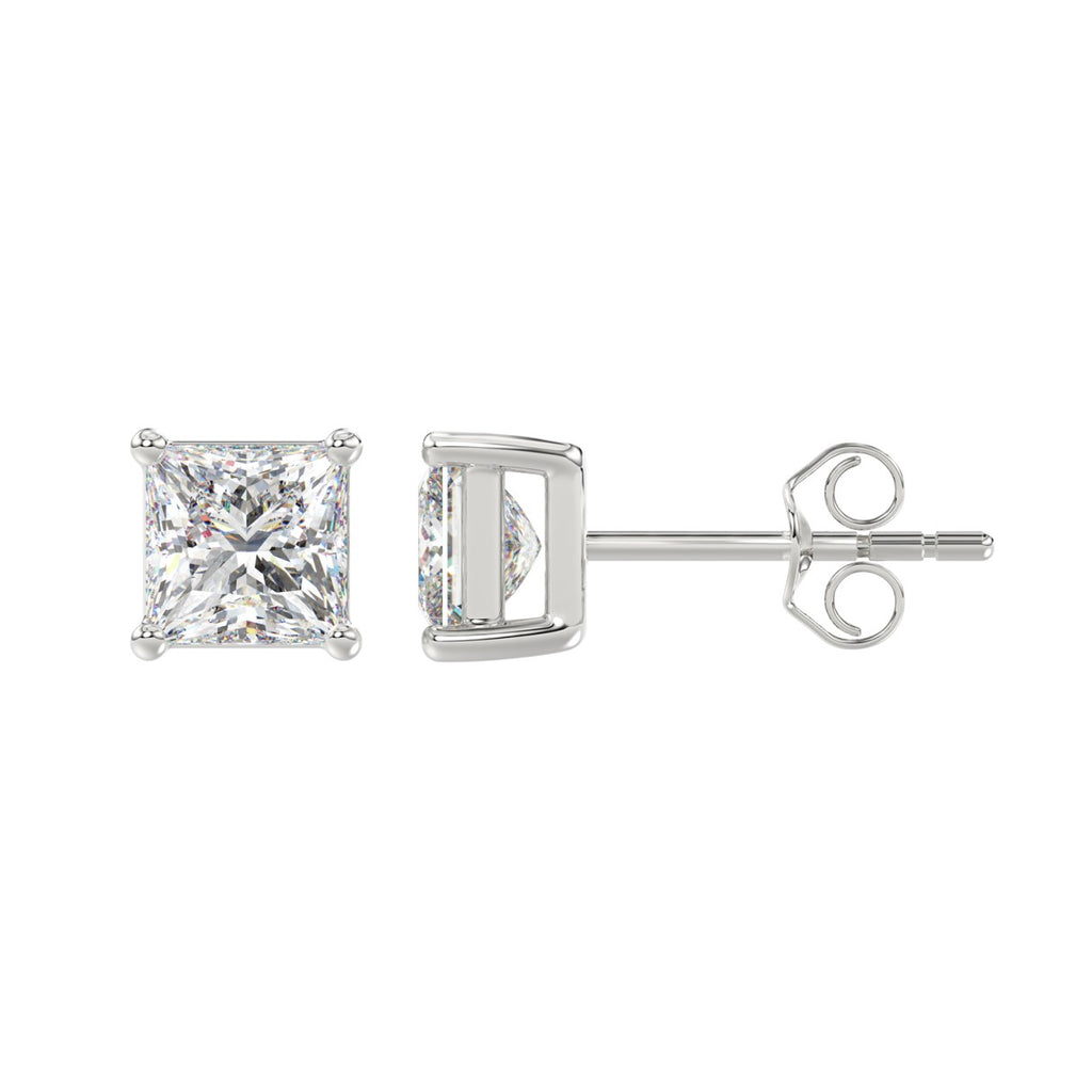 2.5 Carat Princess Lab Grown Diamond Stud Earrings White Gold angle view