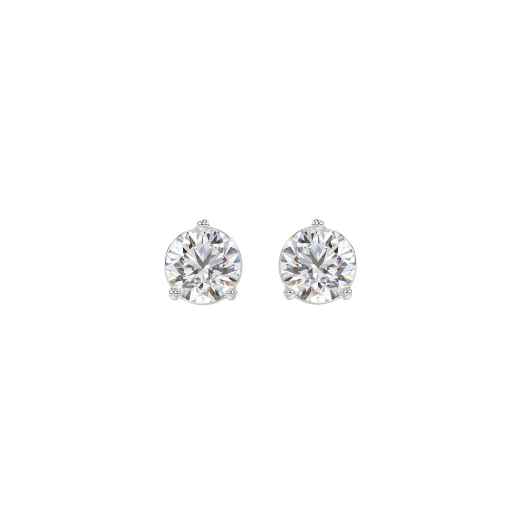 1 Carat Round Brilliant Lab Grown Diamond Stud Earrings White Gold angle view