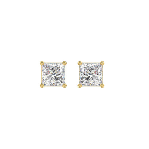 1.5 Carat Princess Lab Grown Diamond Stud Earrings Yellow Gold angle view