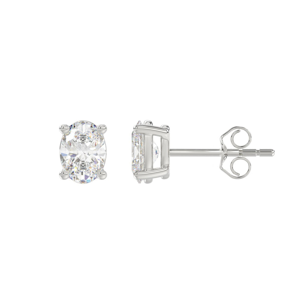 1.5 Carat Oval Lab Grown Diamond Stud Earrings White Gold angle view