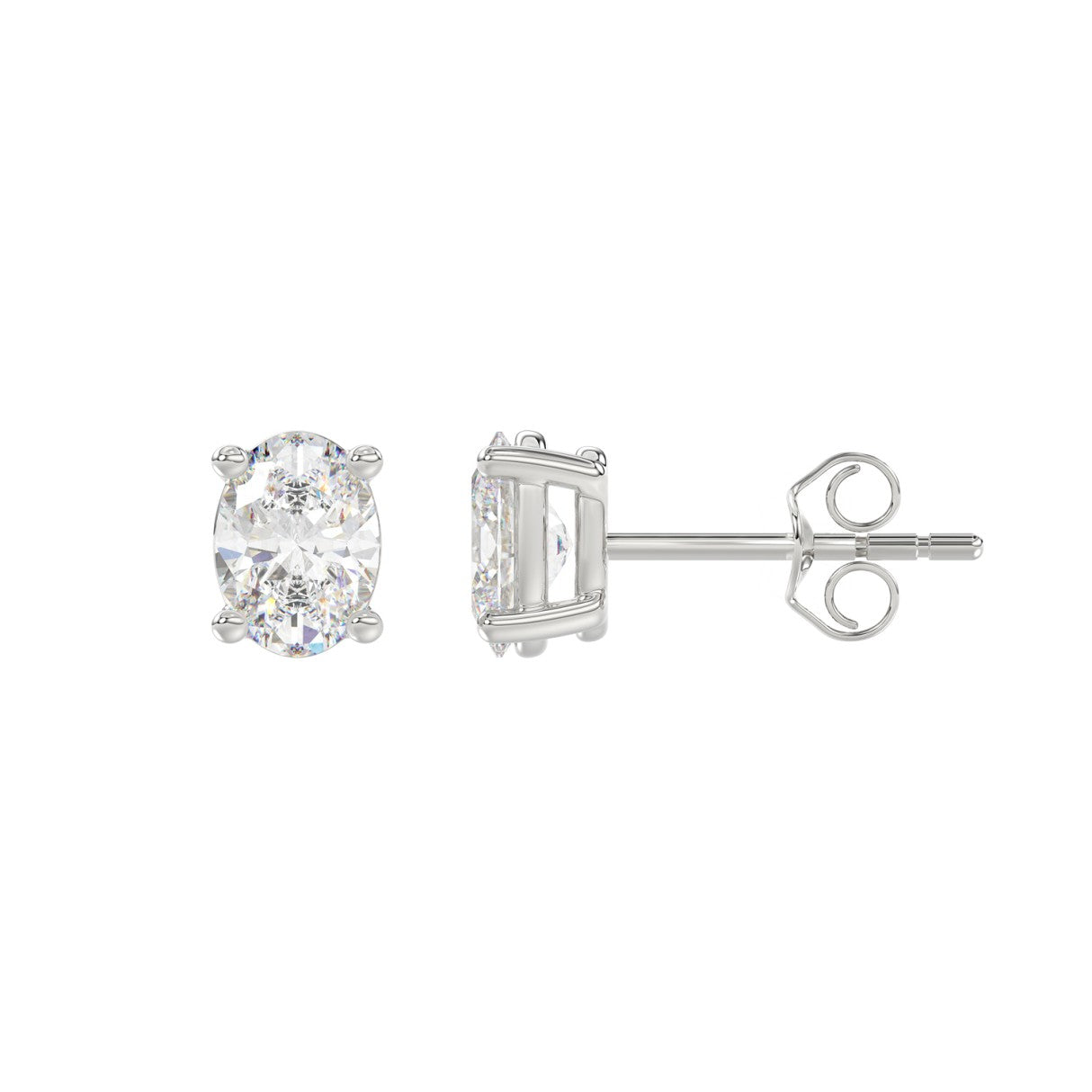 1.5 Carat Oval Lab Grown Diamond Stud Earrings White Gold angle view