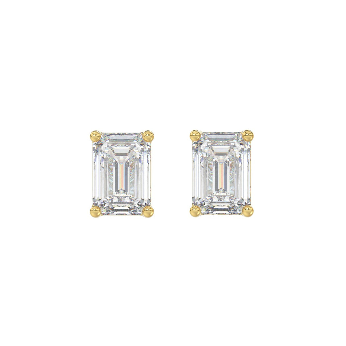 2.5 Carat Emerald Cut Lab Grown Diamond Stud Earrings Yellow Gold angle view