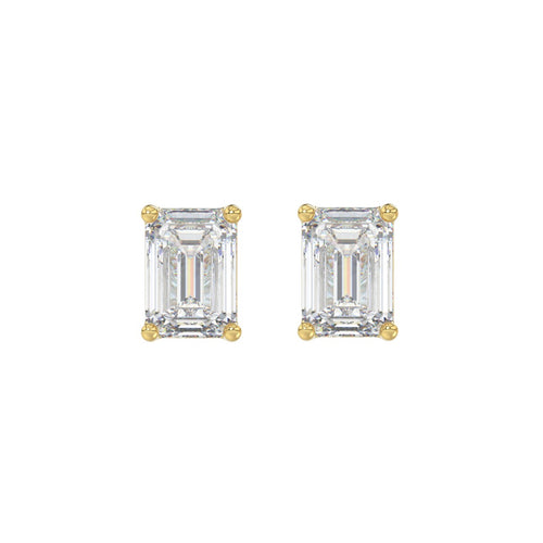 2.5 Carat Emerald Cut Lab Grown Diamond Stud Earrings Yellow Gold angle view