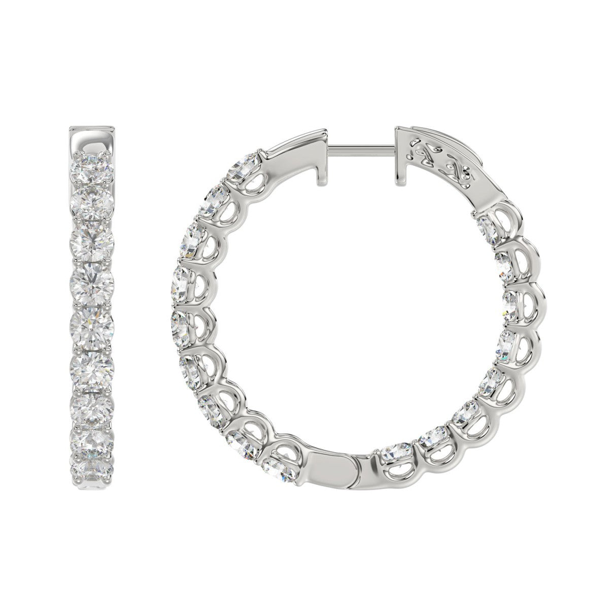 5 Carat Inside-Out Round Lab Grown Diamond Hoop Earrings White Gold angle view