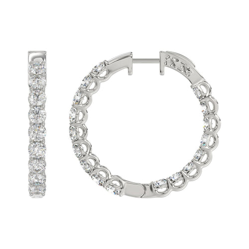 5 Carat Inside-Out Round Lab Grown Diamond Hoop Earrings White Gold angle view