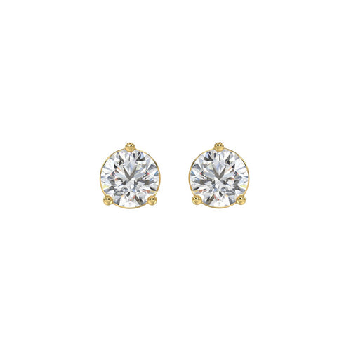 2 Carat Round Brilliant Lab Grown Diamond Stud Earrings Yellow Gold angle view