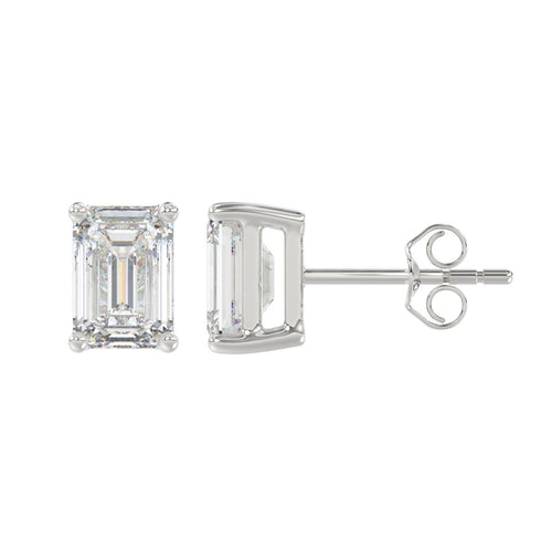 3 Carat Emerald Cut Lab Grown Diamond Stud Earrings White Gold angle view