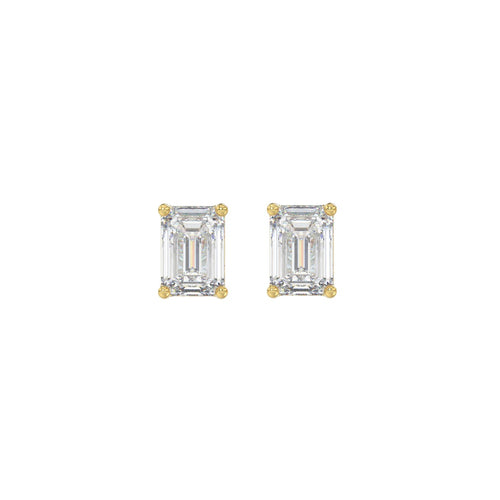 1 Carat Emerald Cut Lab Grown Diamond Stud Earrings Yellow Gold angle view