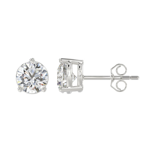 4 Carat Round Brilliant Lab Grown Diamond Stud Earrings White Gold angle view