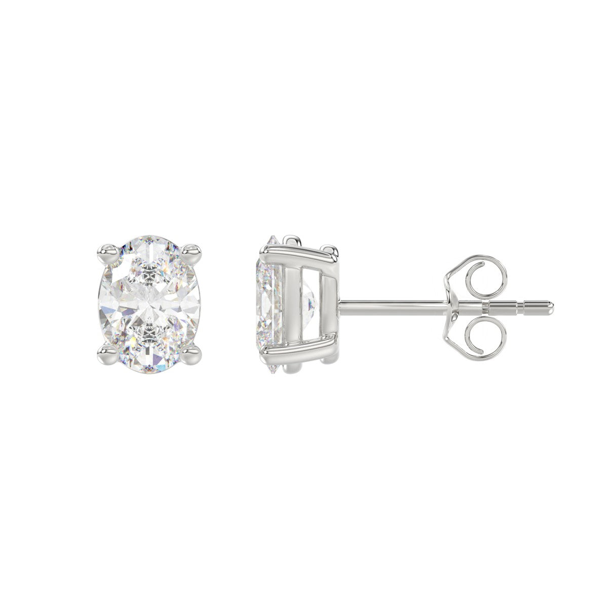 2 Carat Oval Lab Grown Diamond Stud Earrings White Gold angle view