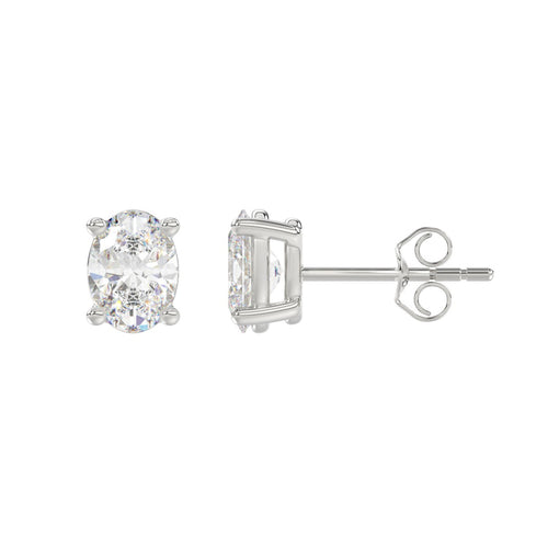 2 Carat Oval Lab Grown Diamond Stud Earrings White Gold angle view