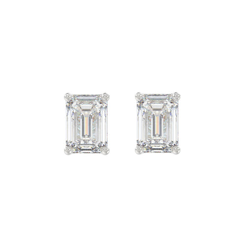 2.5 Carat Emerald Cut Lab Grown Diamond Stud Earrings White Gold angle view