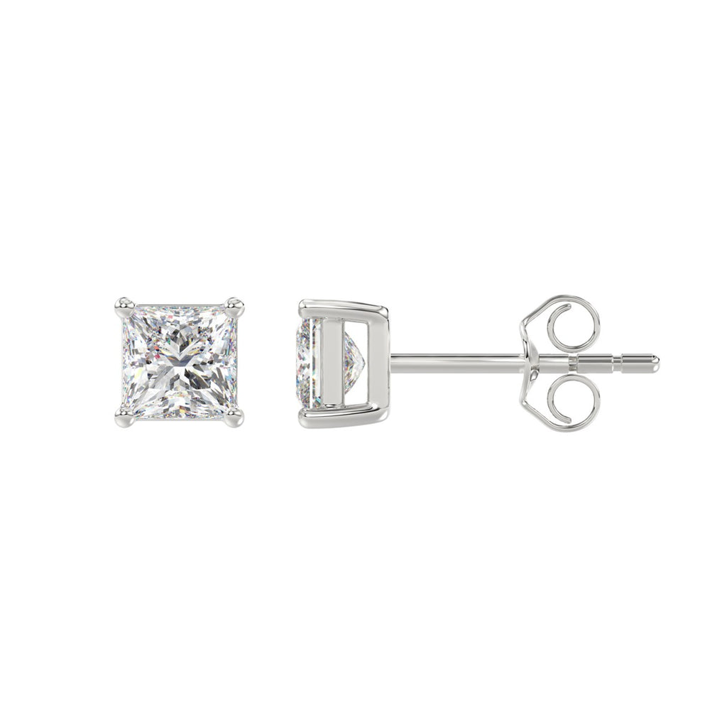 1.5 Carat Princess Lab Grown Diamond Stud Earrings White Gold angle view