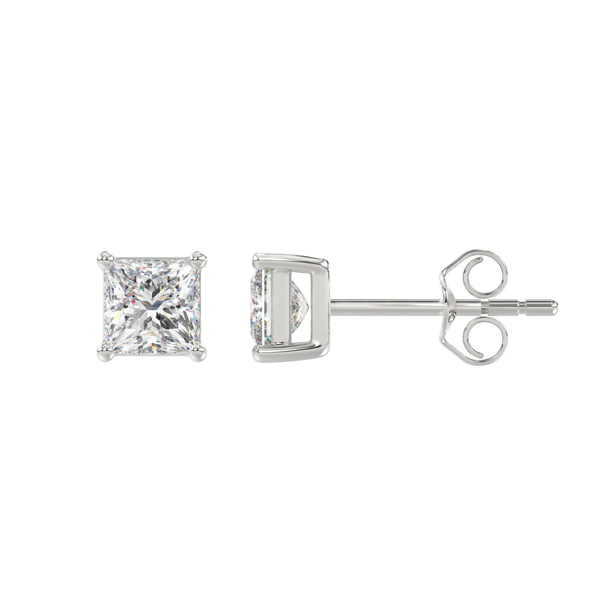 1.5 Carat Princess Lab Grown Diamond Stud Earrings White Gold angle view