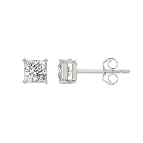 1.5 Carat Princess Lab Grown Diamond Stud Earrings White Gold angle view