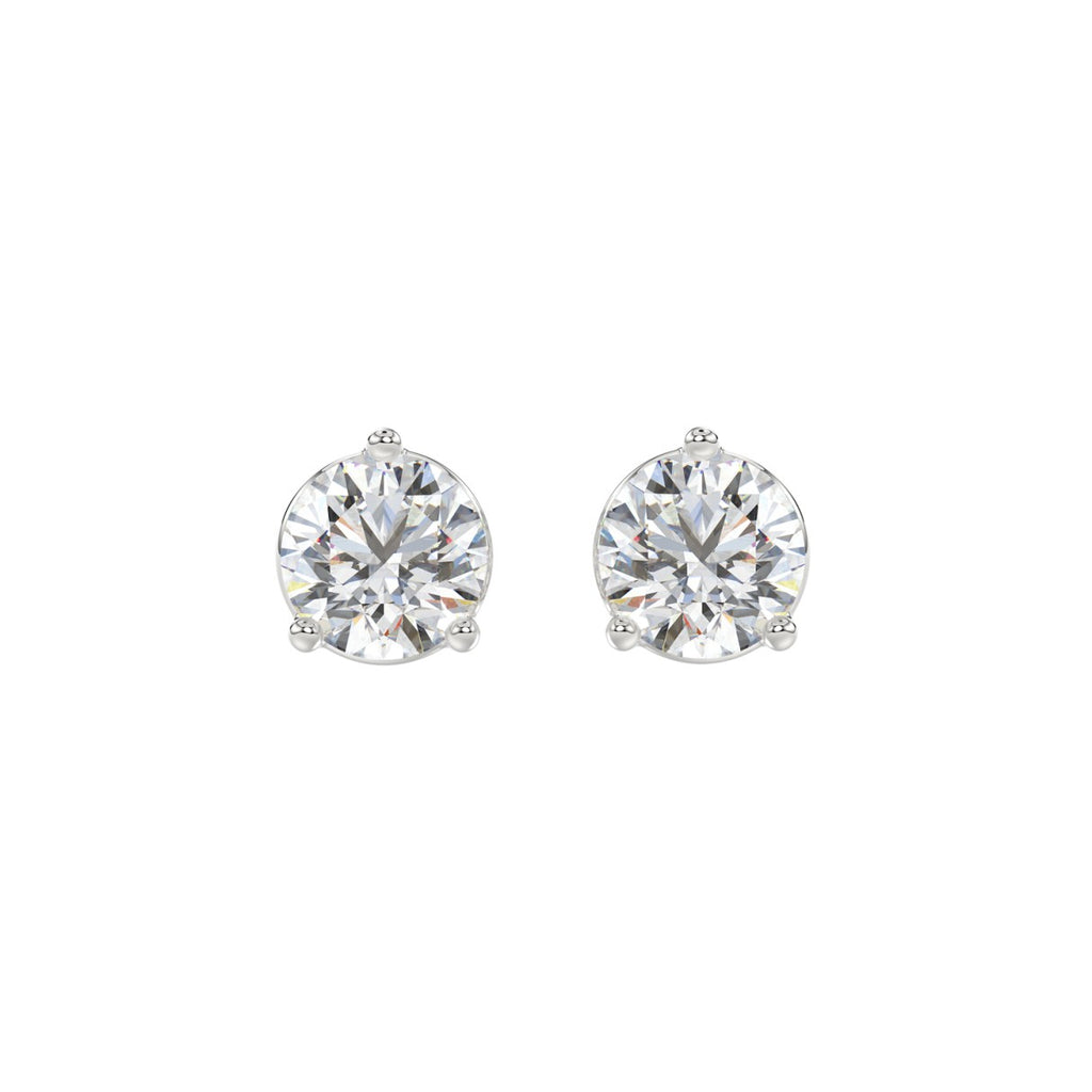 3 Carat Round Brilliant Lab Grown Diamond Stud Earrings White Gold angle view