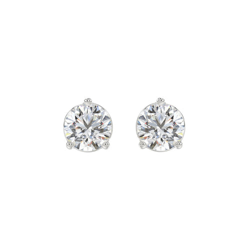 3 Carat Round Brilliant Lab Grown Diamond Stud Earrings White Gold angle view