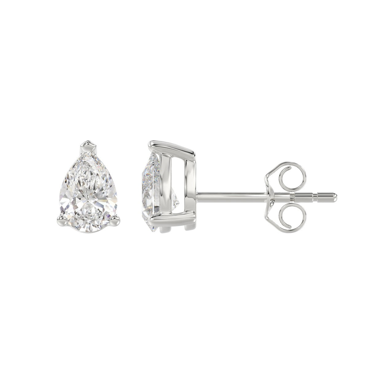 1.5 Carat Pear Lab Grown Diamond Stud Earrings White Gold angle view
