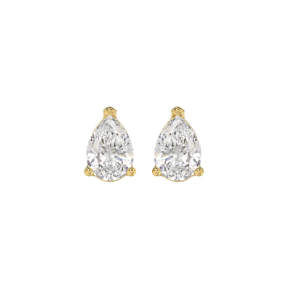 2 Carat Pear Lab Grown Diamond Stud Earrings Yellow Gold angle view