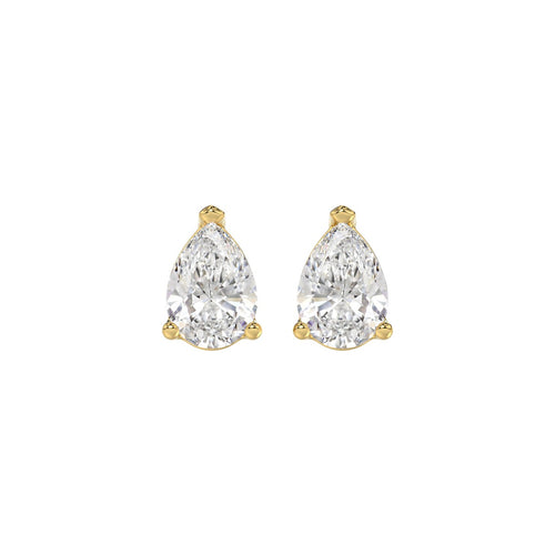 2 Carat Pear Lab Grown Diamond Stud Earrings Yellow Gold angle view