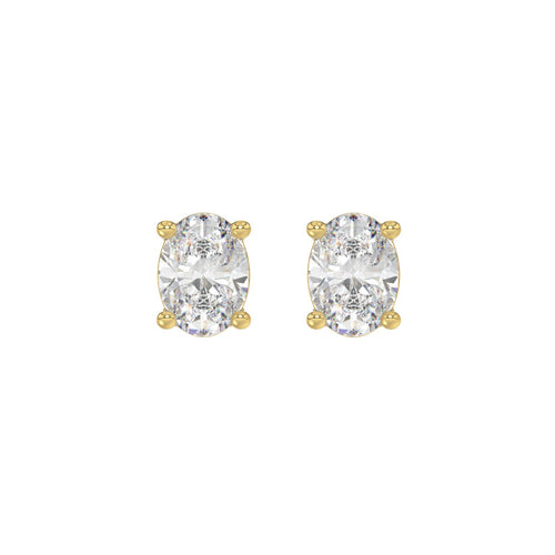 2 Carat Oval Lab Grown Diamond Stud Earrings Yellow Gold angle view