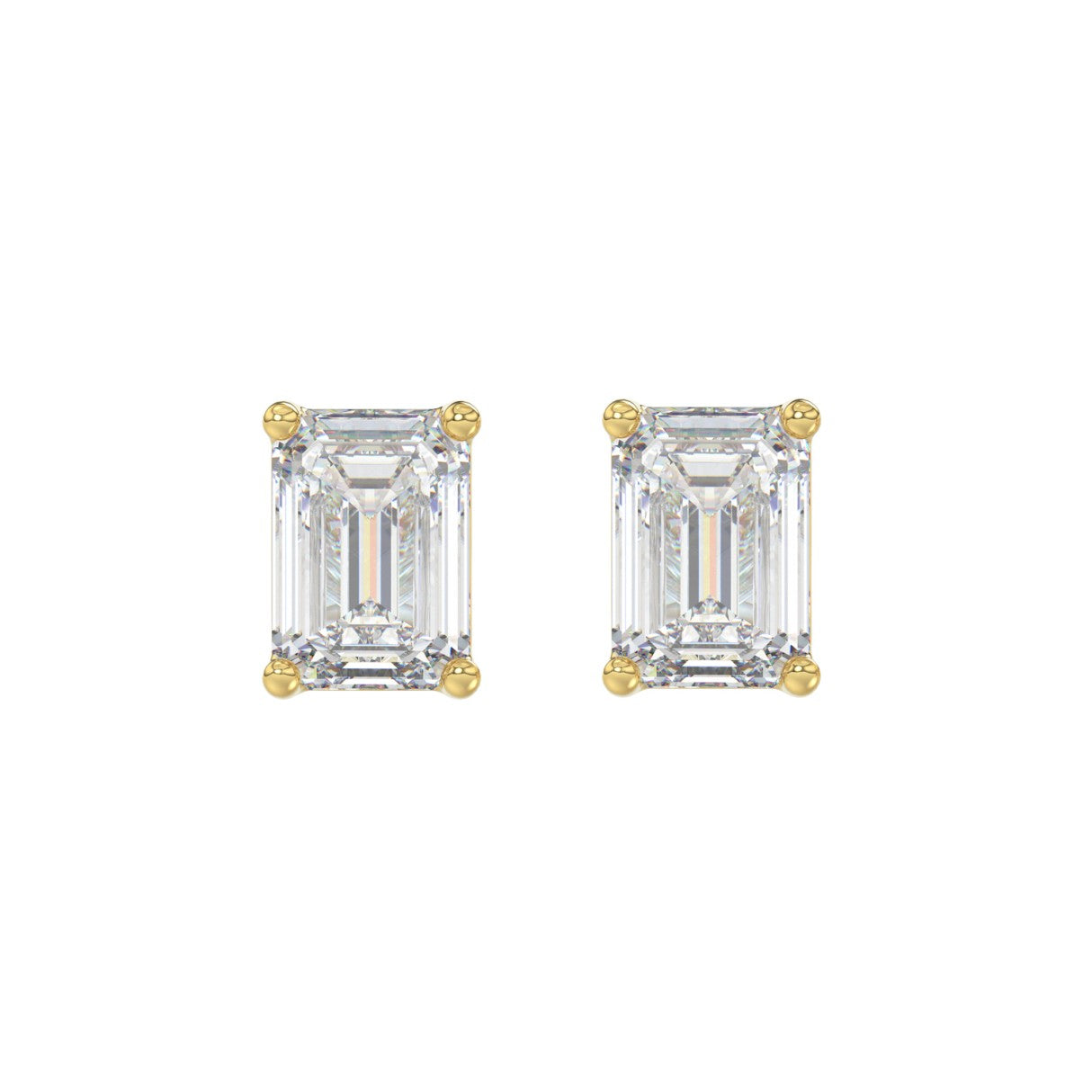 3 Carat Emerald Cut Lab Grown Diamond Stud Earrings Yellow Gold angle view