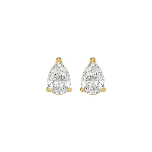 1.5 Carat Pear Lab Grown Diamond Stud Earrings Yellow Gold angle view