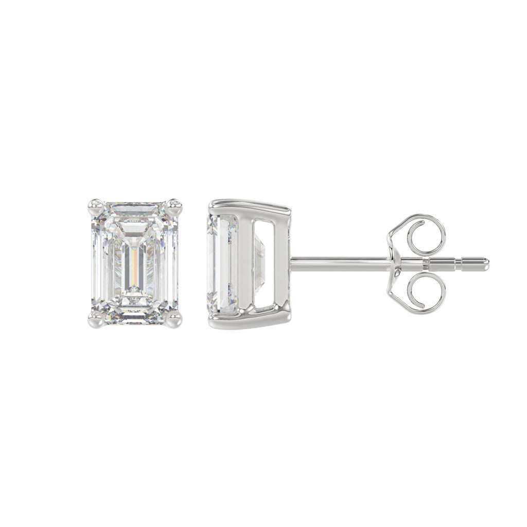 2 Carat Emerald Cut Lab Grown Diamond Stud Earrings White Gold angle view