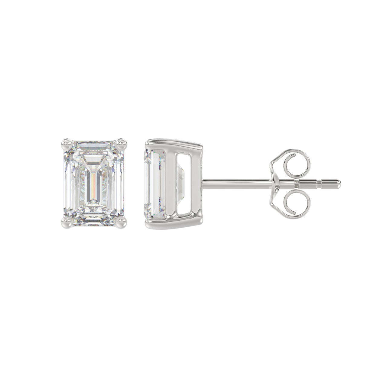 2 Carat Emerald Cut Lab Grown Diamond Stud Earrings White Gold angle view